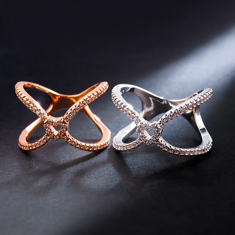 

LISM new European and American fashion copper inlaid zircon love personality cross ladies ring fashion jewelry