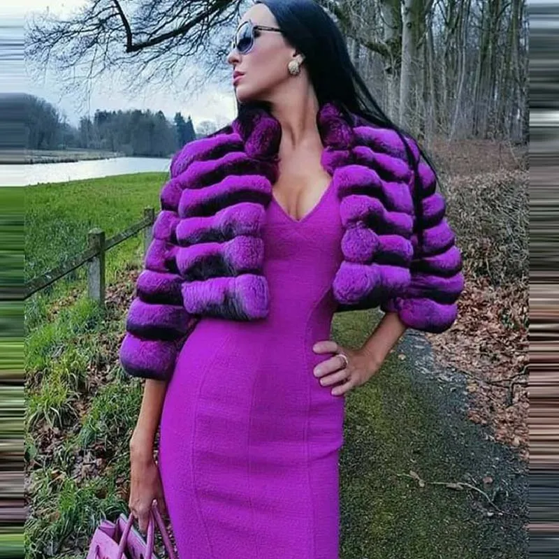 Fashion Short Natural Rex Rabbit Fur Coat Stand Collar 2022 Winter New Rose Purple Women Genuine Rex Rabbit Fur Jacket Outwear