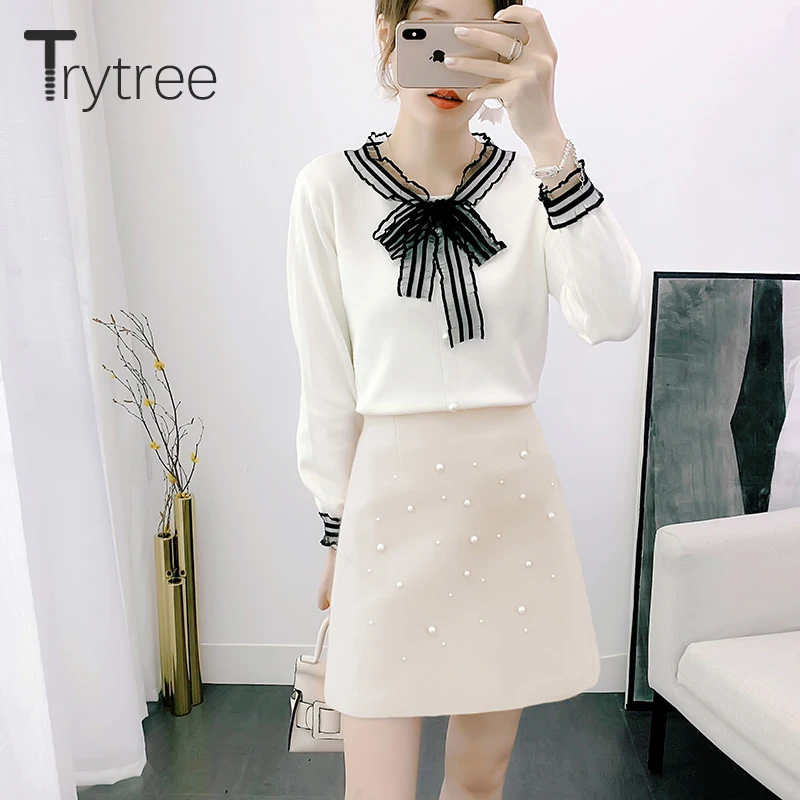 Trytree осенне-зимний комплект из двух предметов Повседневный вязаный свитер с