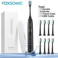 foxsonic sonic electric toothbrush rechargeable ipx 7 waterproof with 8 brushes replacement heads