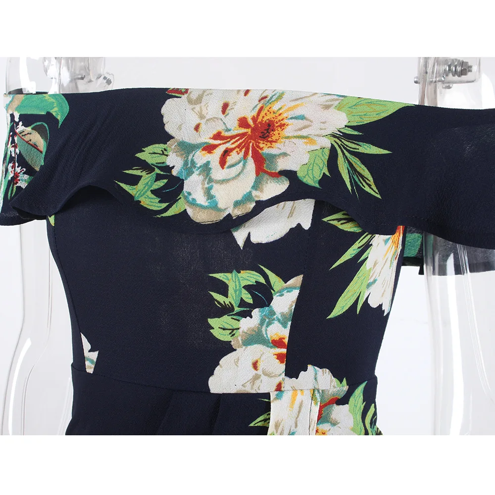 

Nice Summer Fashing Women Off Shoulder Beach Sexy Dresses Floral Print Vintage Chiffon White Dress Woman's Vestidos De Festa