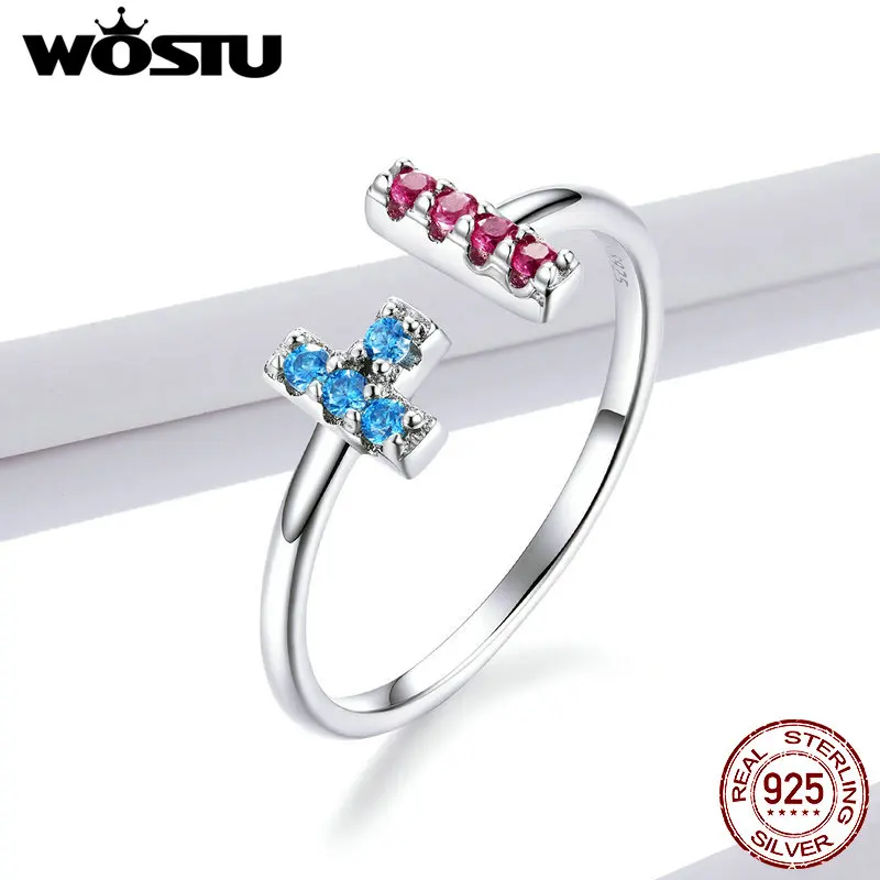 Женское кольцо с геометрическим рисунком WOSTU 925 пробы серебряное розовое голубое