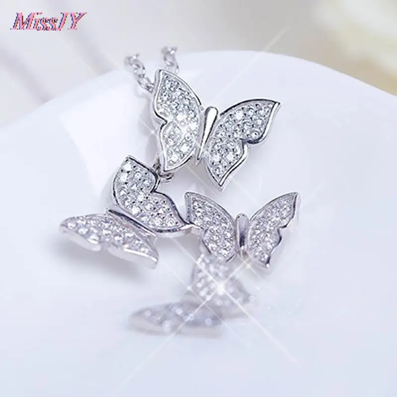Серебряное ожерелье с несколькими цирконами в виде бабочек и кулоны для женщин CZ