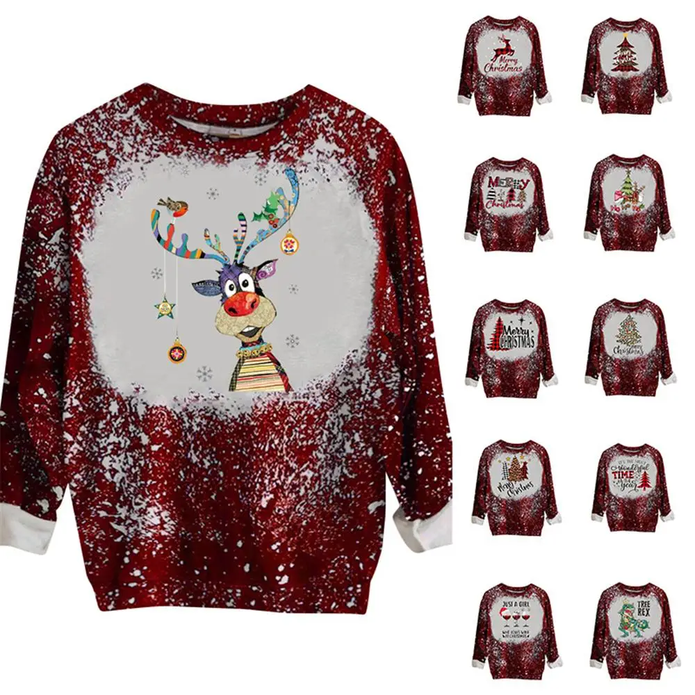 

Women Christmas Printed Loose Sweatshirt Casual Long Sleeve Round Neck Tie Dye Xmas Pullover Top