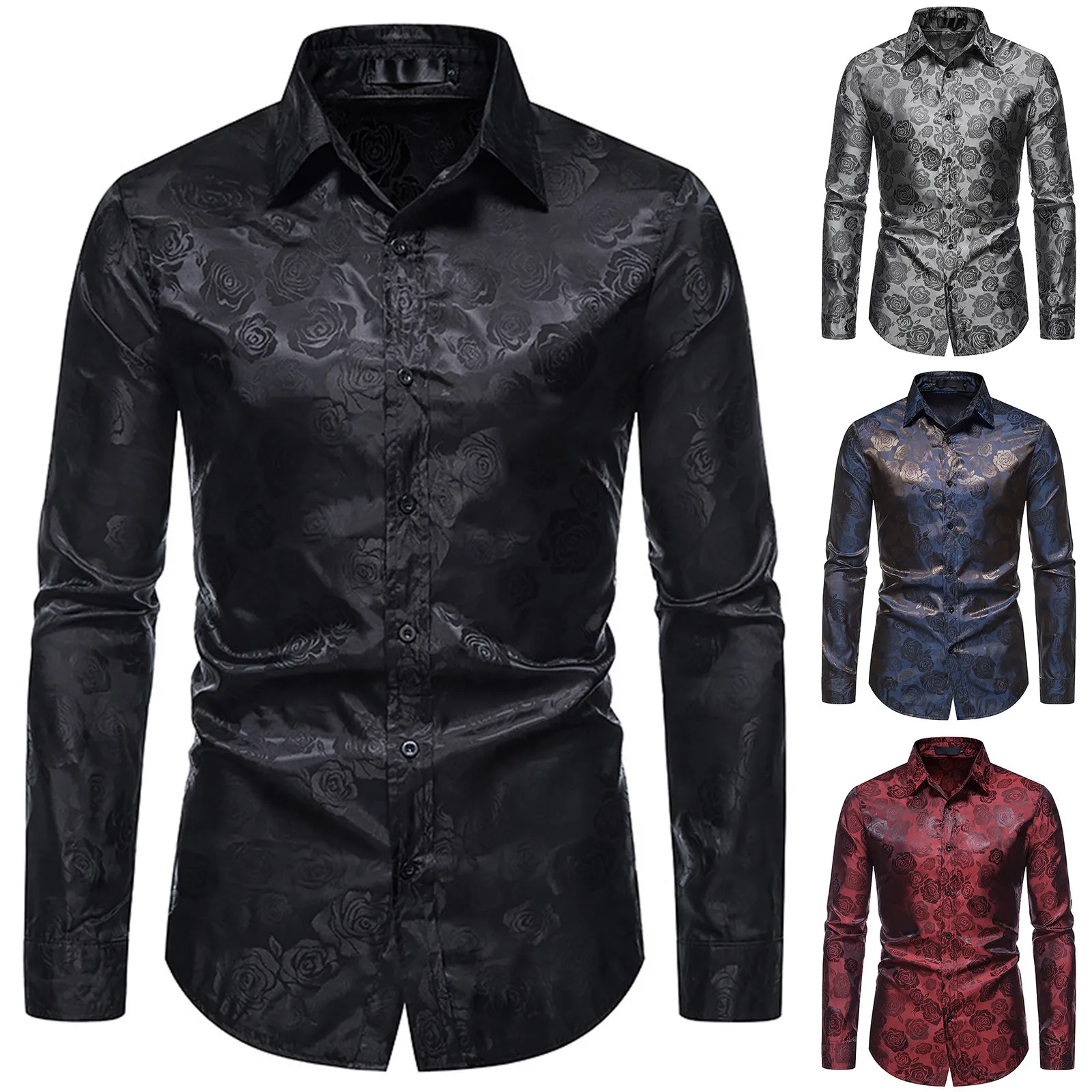 

Black Rose Floral Print Shirt Men Camisas Hombre 2022 Autumn New Slim Fit Long Sleeve Mens Dress Shirts Business Casual Shirt