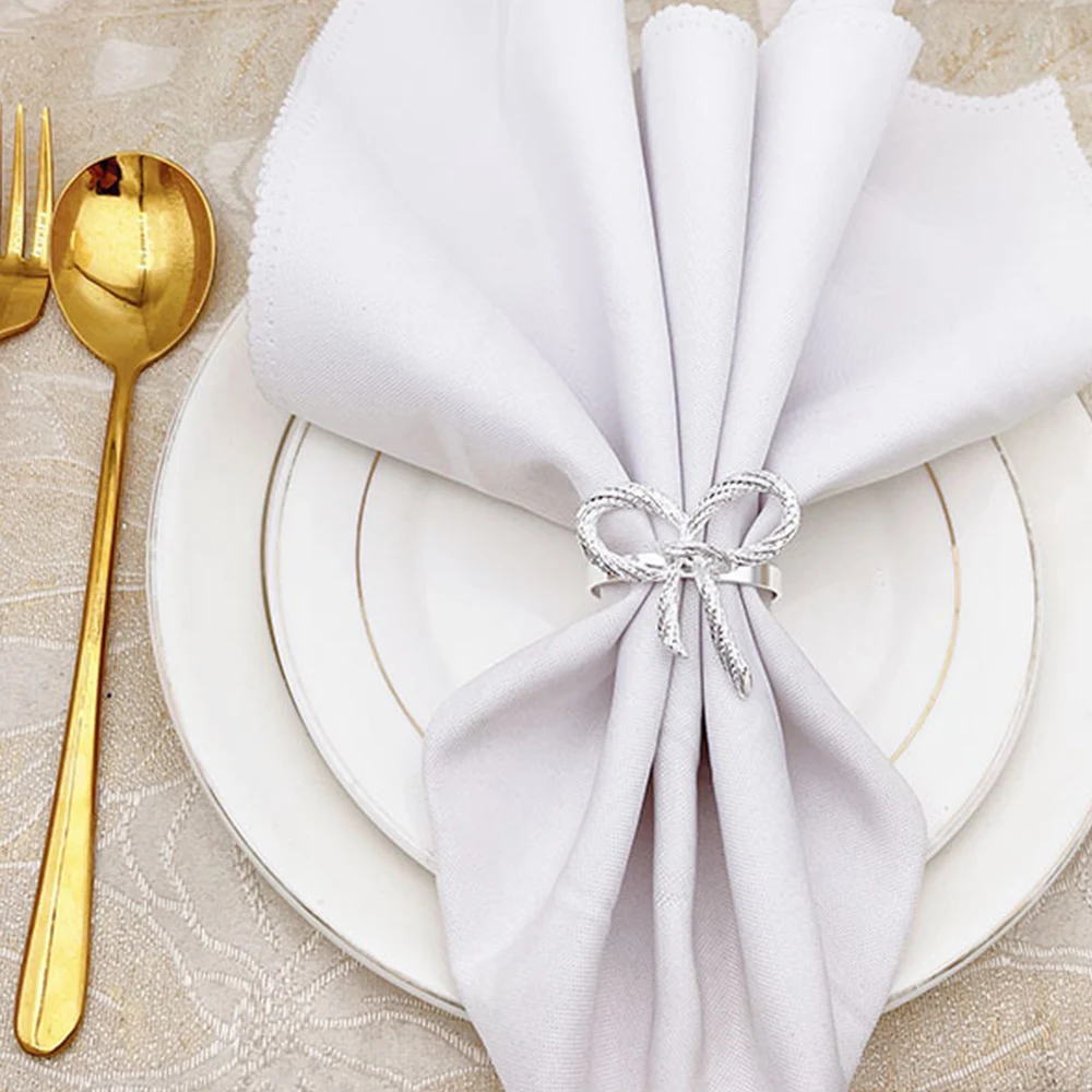 

6pcs Napkin Ring Metal Simple Bow Tie Napkin Mouth Cloth Buckle For Hotel Restaurant Party Evening Table Decoration