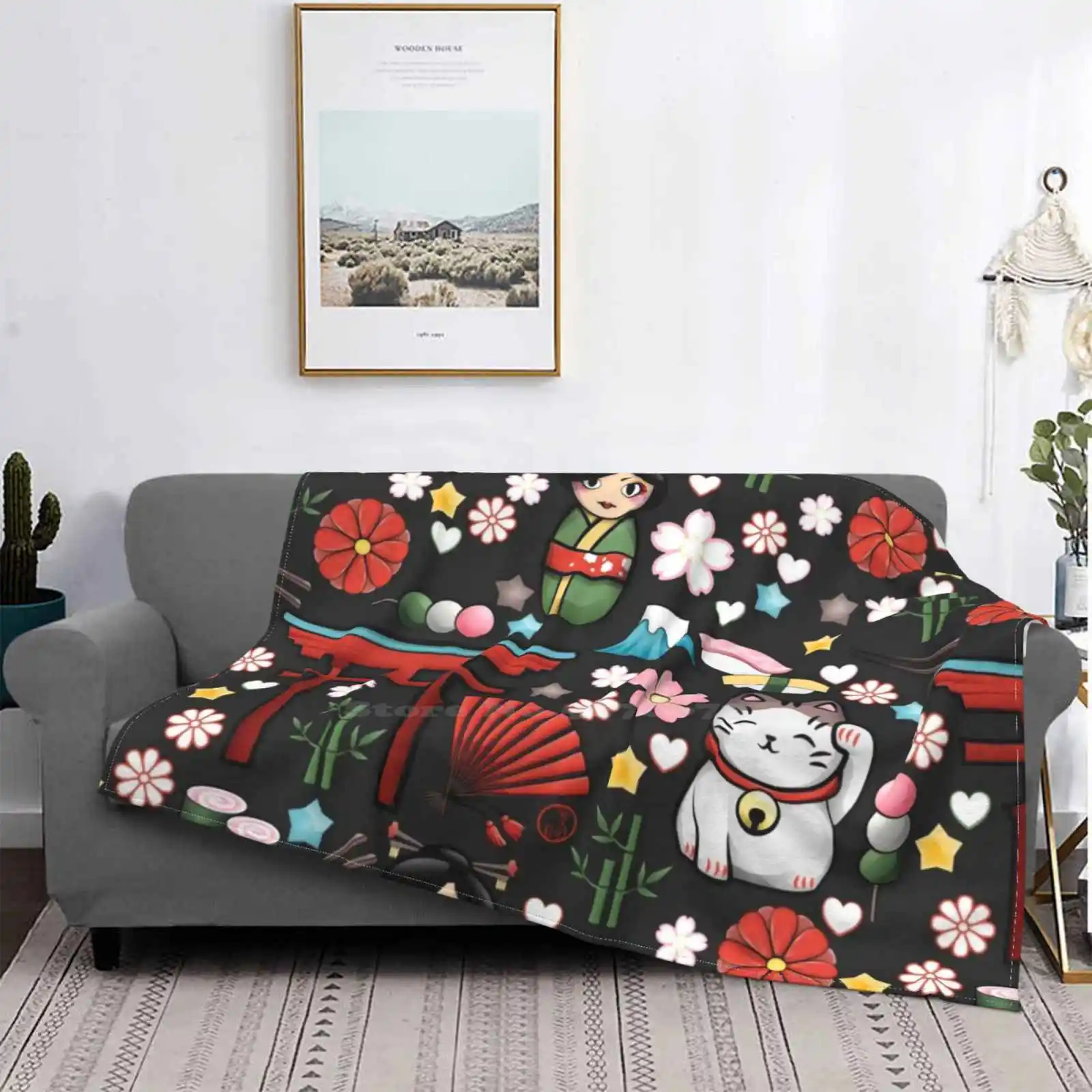 

Myriade De Japonais On темно-серый-плитора Kawaii Японские мотивы все размеры Мягкая обложка искусственное постельное белье Япония