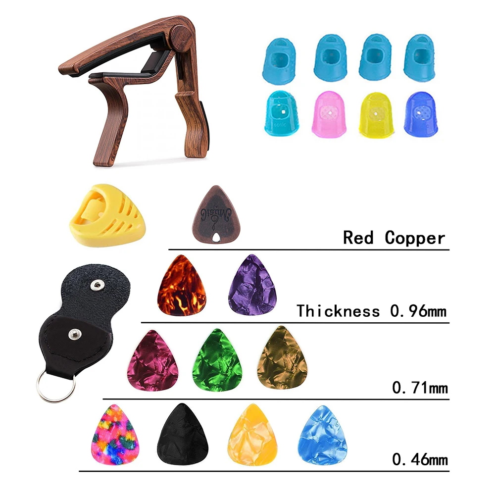 

Aluminum Polymer Wood Grain Black Polymer Guitar Capo Guitar Picks Fingertip Protector Guitar Tool Accessories