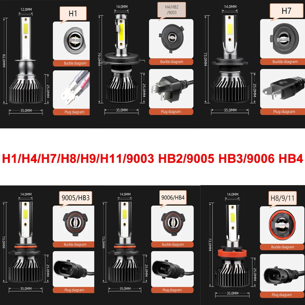 

ISincer 100W 12000LM Led Car Headlight H4 Led Low/Hight 6500k Headlamp H1 H7 H8 H11 9003 HB2 9005 HB3 9006 HB4 Car Lights Bulbs