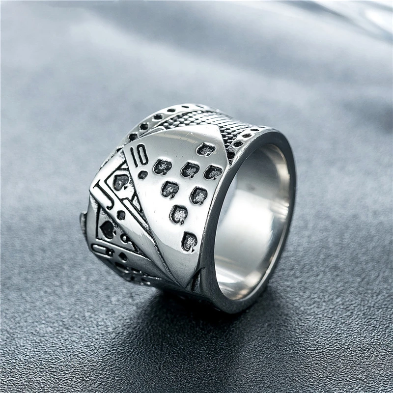 

Punk Style Playing Cards Rings For Women Accessories Gothic Silver Color Stainless Steel Wedding Band Engagement Jewelry 2021