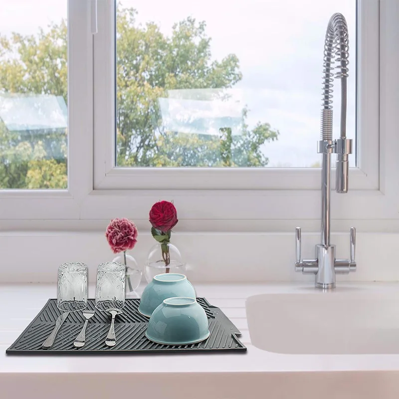 Силиконовый сливной Прямоугольный Коврик для сушки посуды термостойкий