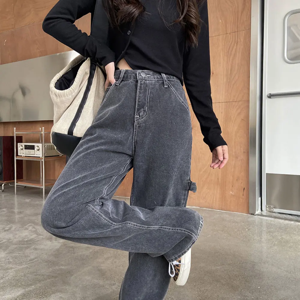 

ZOTTSOZ Ribbon High Waist Korean Loose Trousers Jeans Women Fashion Harajuku Casual Street Vintage Denim Pants Straight Pants