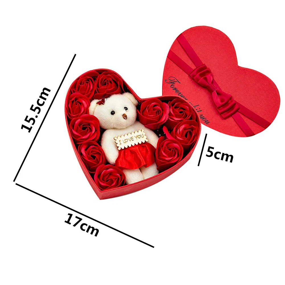 

Heart-Shaped 10pcs Soap Rose Flowers Bear Gift Box Xmas Birthday Valentine Romantic Wedding Party Flower Petals Decor Valentine