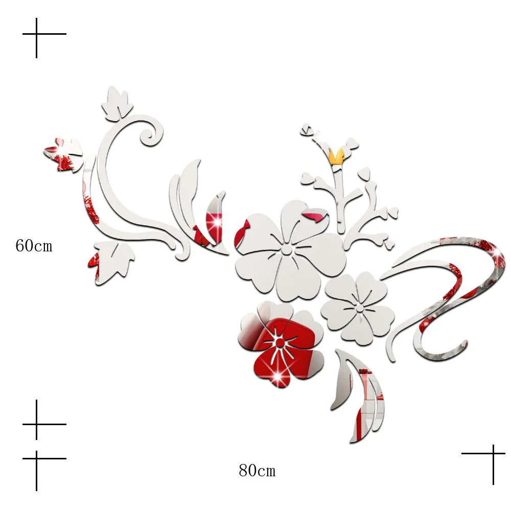 Изысканные зеркальные 3D наклейки на стену с изображением цветов 60*80 см съемная