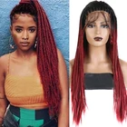 Парик с длинной косичкой для женщин, косички из синтетических волос с эффектом омбре, бордовые и красные