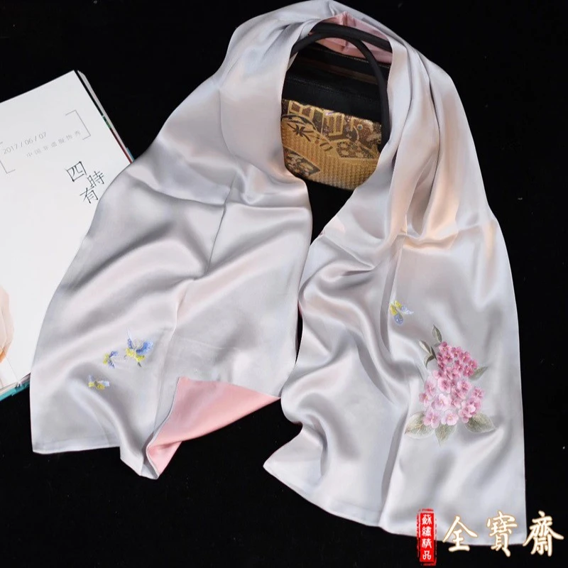 

Silk scarf 35*155cm hand-embroidered silk scarf shawl