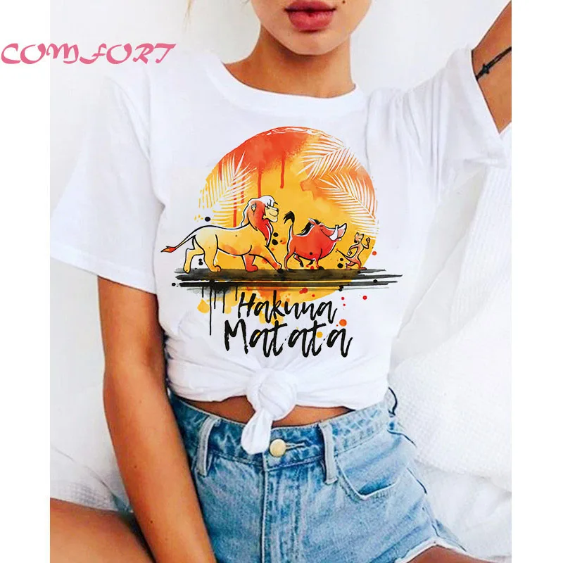 Женская футболка хакуна матата мультфильм птинт одежда лето 2019 Homme 90s милые супер
