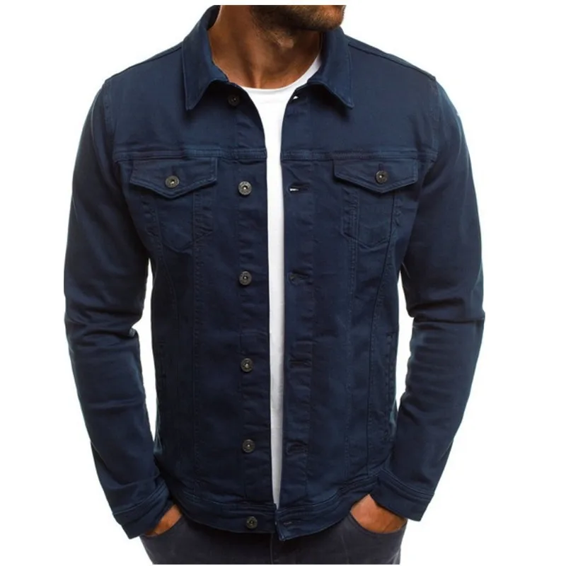 

Classic Slim Fit Men Denim Jackets Fashion Casual Jeans Coat Streetwear Turn-down Collar Single Breasted Pockets Solid Outwear