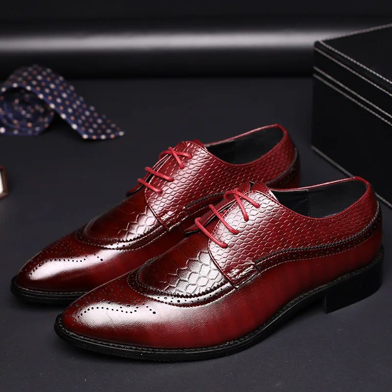 

Mazefeng 2021 Formal Leather Shoes Men Dress Business Shoes Male Geometric Red Oxfords Party Wedding Casual Men's Flat Chaussure