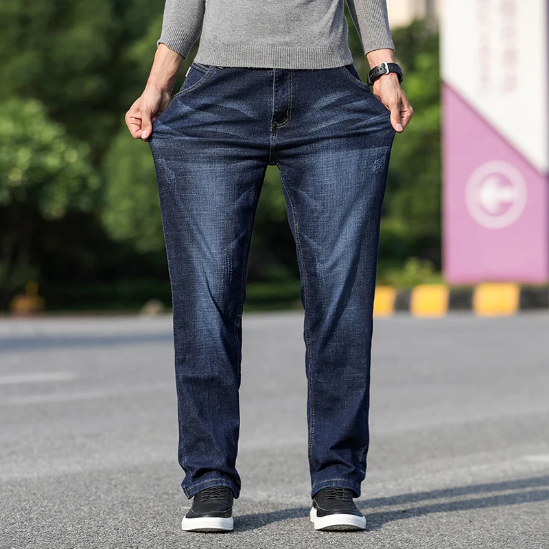 2022 Autumn and Winter Fashion Casual Stretch Straight Denim Trousers  New Men's Loose Jeans  Male Plus Size 40 42 44