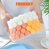 funbaky 36 cavity honeycomb ice cube maker silicone with cover household ice cube tray mold