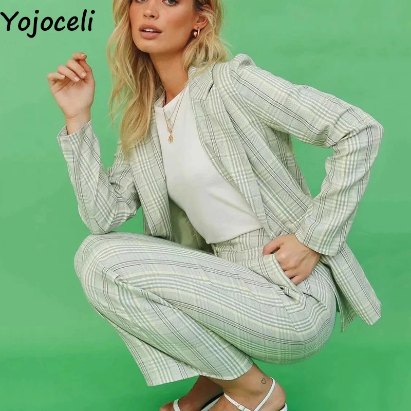 Yojoceli сексуальный крутой элегантный клетчатый женский Блейзер Осенние карманы