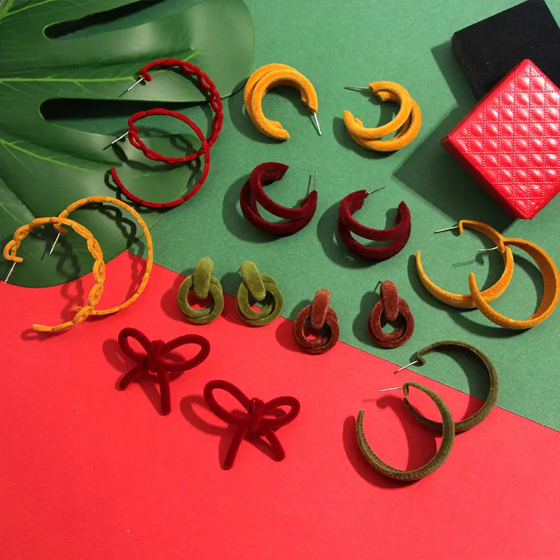 Женские бархатные серьги гвоздики JJFOUCS корейские зимние с бантами эффектные