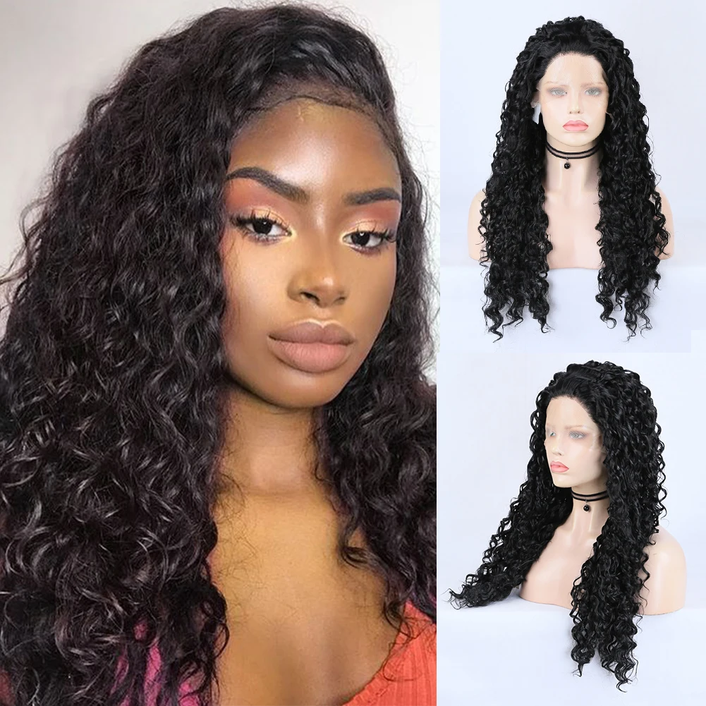 

RONGDUOYI Long Hair Curly Wigs for Black Women Synthetic Lace Wig High Temperature Fiber Lace Front Wigs Free Part Daily Used