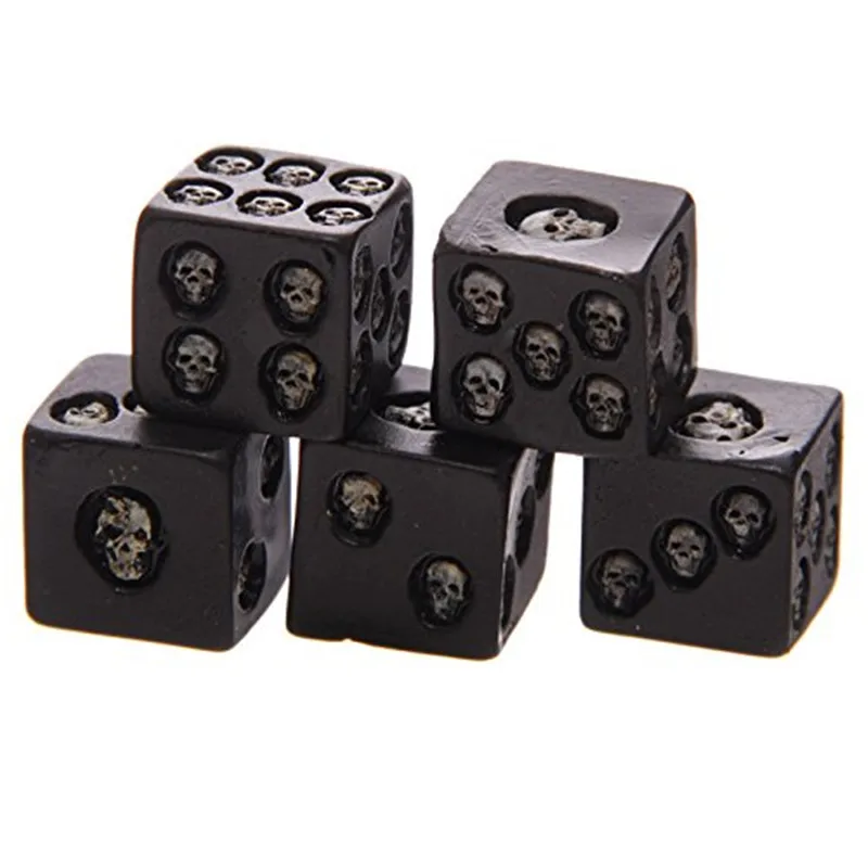 

5Pcs/set Resin Black Skull Bones Dice Grinning Skull Devil Poker Dice Six Sided Gothic Gambling Club Pub Party Game Toys