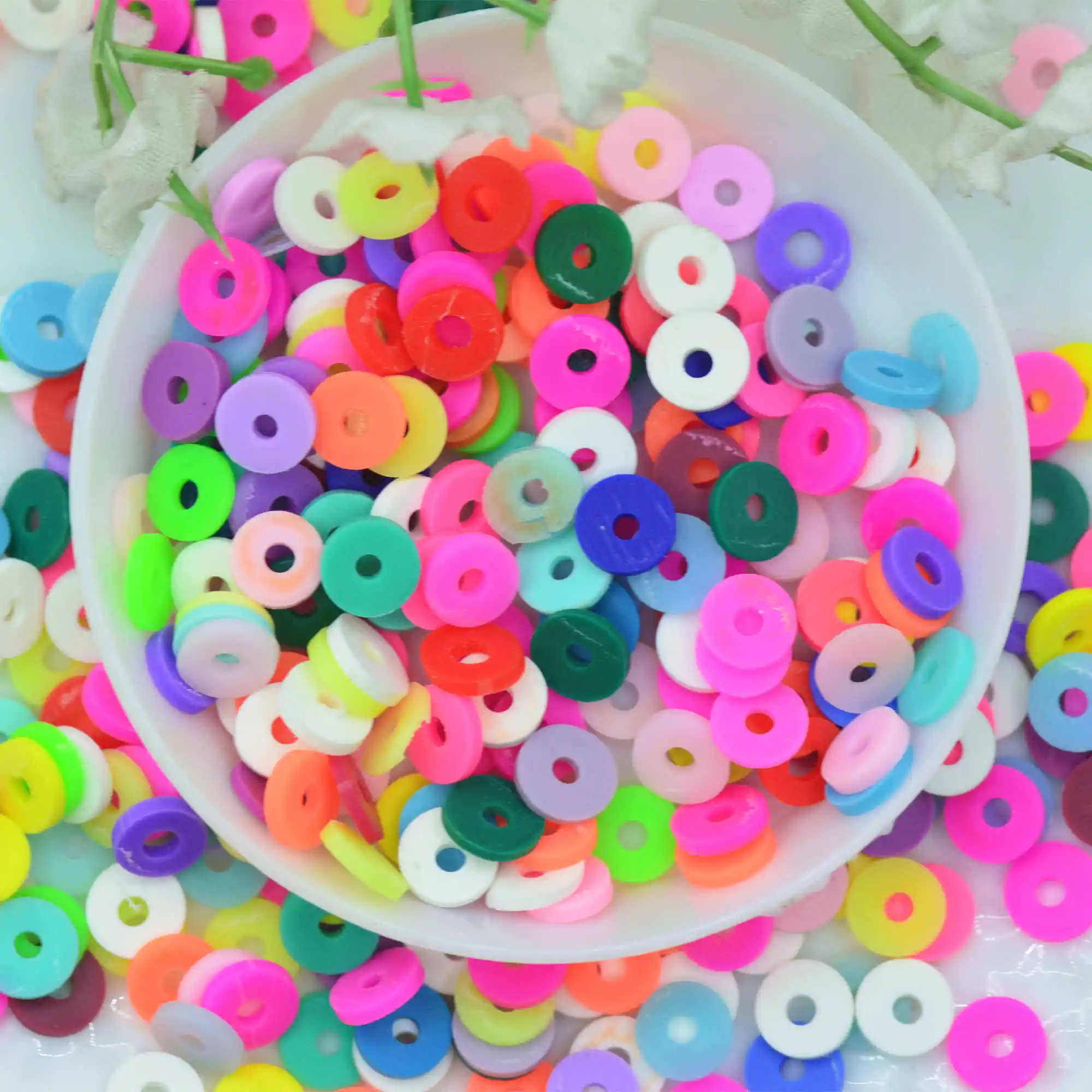 Бусины из полимерной глины в 2 нити разноцветные Круглые бусины ручной работы 5 мм