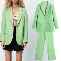 nlzgmsj za women 2021 green suit women clothes office casual jacket coat long sleeve elegant female blazer trouser suits 202106