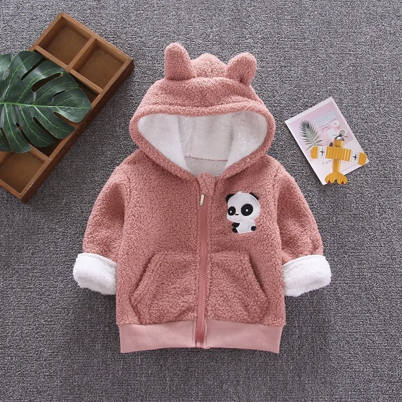 Winter Children Fashion Clothes Kid Boys Girls Lovely Cartoon Panda Plus Thick Velvet Long Sleeve Hooded Jacket Baby Infant Coat | Детская