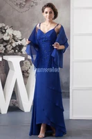 2020 new evening dress formal gown v neck blue custom beading chiffon real photo long blue mother of the bride dresses