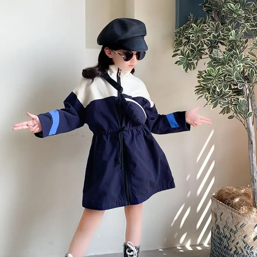 Детские плащи для девочек осень-весна 2019 новые длинные пальто с завязками на