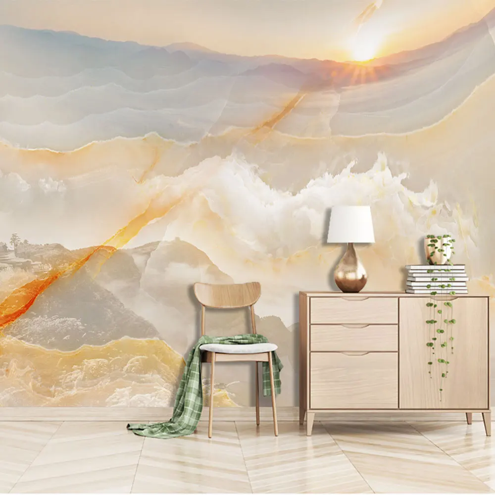 Украшение текстильные обои HD 3D мраморный пейзаж цветок рассвет фон Стена Золотой