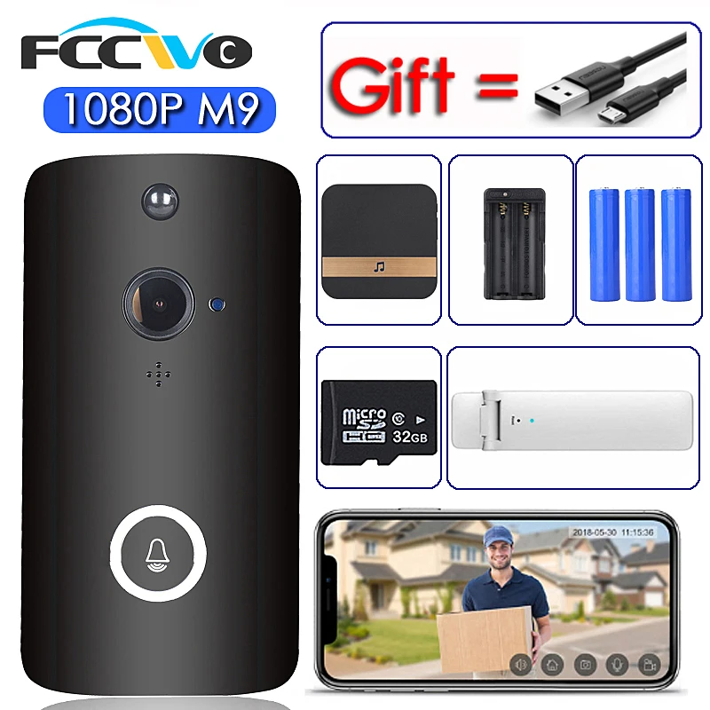 FCCWO, Full HD, 1080 P, wifi, дверной звонок, умный IP беспроводной домофон, дверной звонок, PIR датчик движения, ночное видение, дверной звонок, камера безопасности