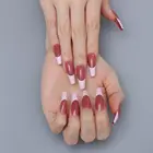 24 шт. французские накладные ногти с розовым дизайном, Длинные гробные накладные ногти, искусственные накладные ногти с полным покрытием, накладные ногти