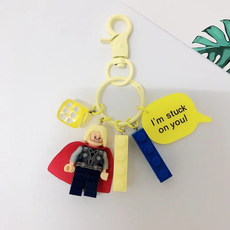 Disney Iron Man Captain America Thor Spider Jedi Knight Anime Figure Key Chains Building Block Marvel Avengers Keychains | Украшения и