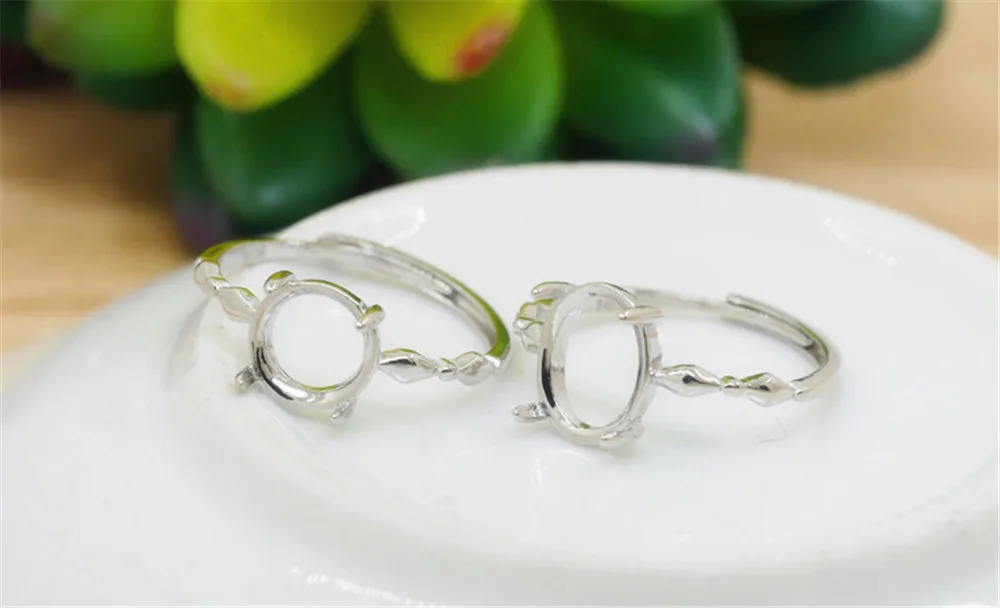 Joanlyn Ring Blank for 8x8mm/8x10mm/11x13mm/12x15mm/13x18mm Round Or Oval Cabochons 925 Silver Adjustable Band Ring Base JZ402