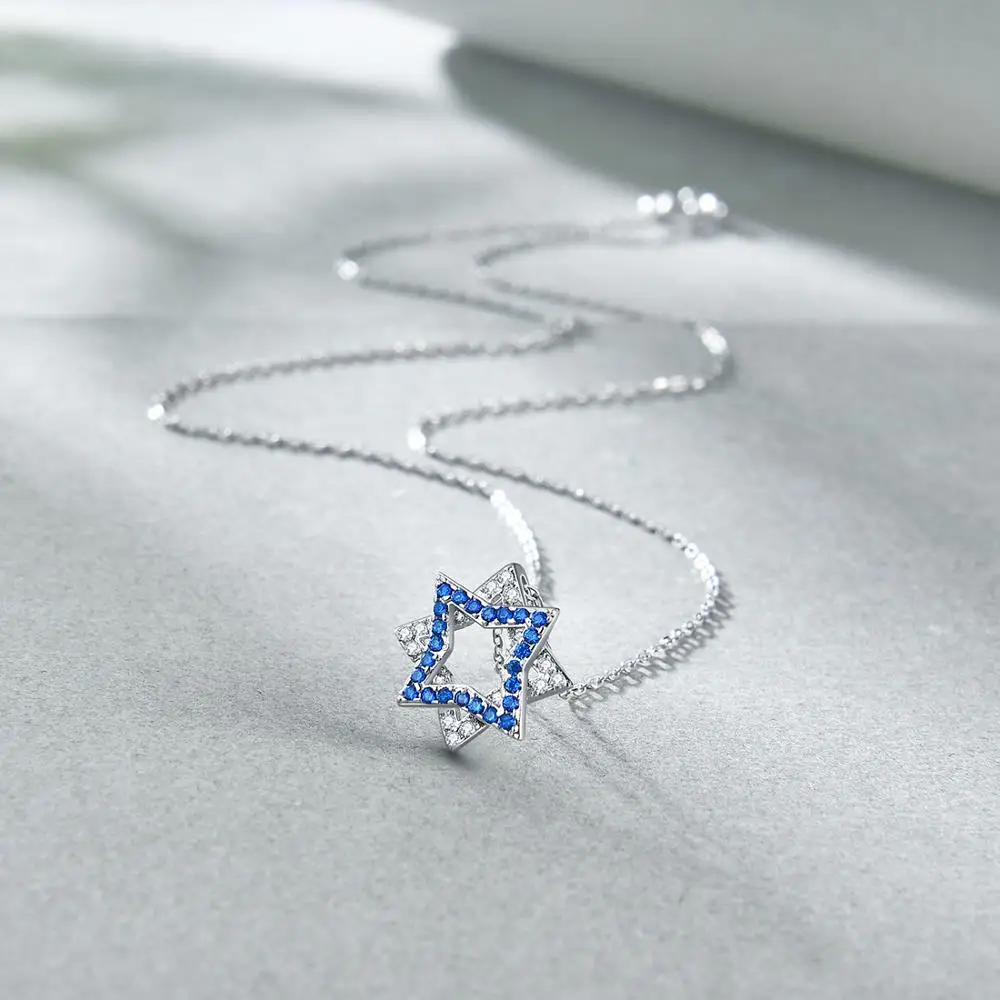E Star of David ожерелье для женщин золотой серебряный цвет кулон с синим фианитом