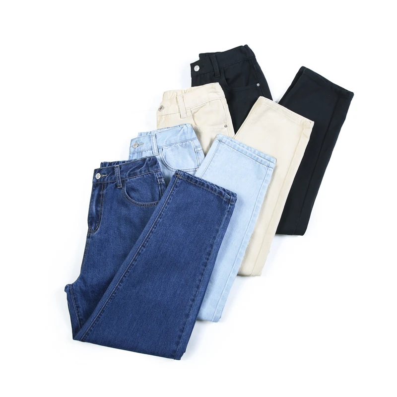 

Jeans Woman Elastic Waist Black Korean Style Fashion High Waist High Street Plus Size Denim Wide Leg Pants