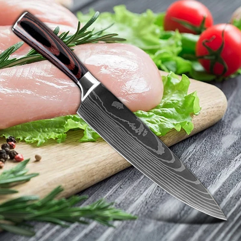 Набор кухонных ножей дамасский лазерный узор 2 шт. японские ножи шеф-повара для