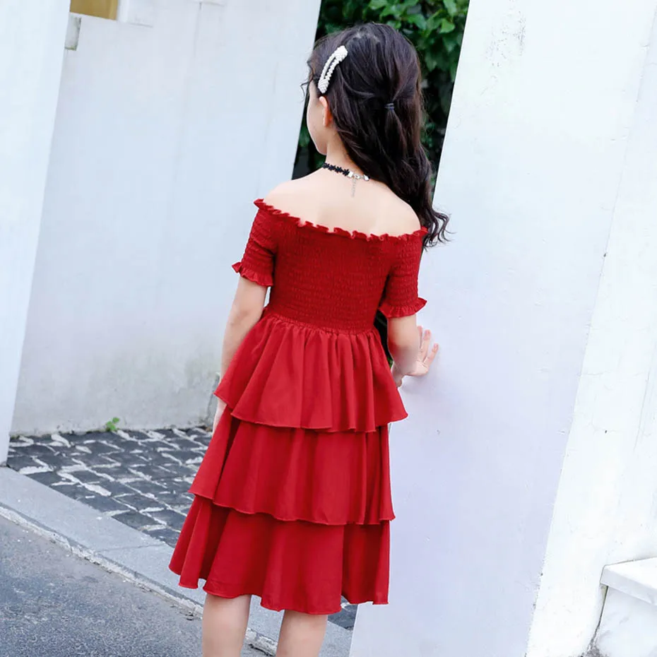 Платье для девочек платья с открытыми плечами однотонное детское нарядное