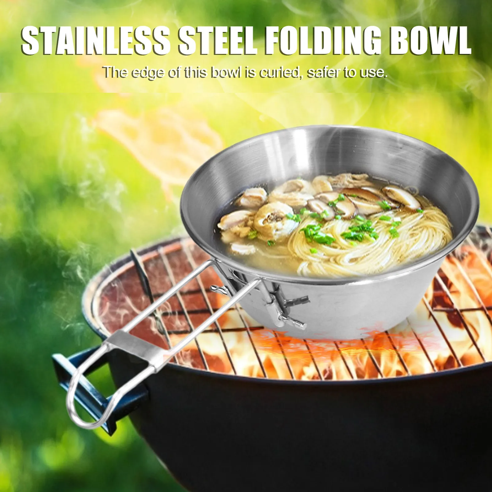 

300ml 304 Stainless Steel Bowl Portable Folding Handle Wide Mouth Camping Hiking Picnic Coffee Outdoor Tableware Accessories