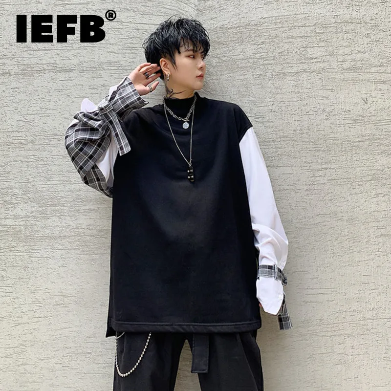 

IEFB 2021autumn Contarast Color Patchwork Long Sleeves Contrast Patchwork Decoration Loose Men's Long Sleeve Sweatshirts 9Y8944