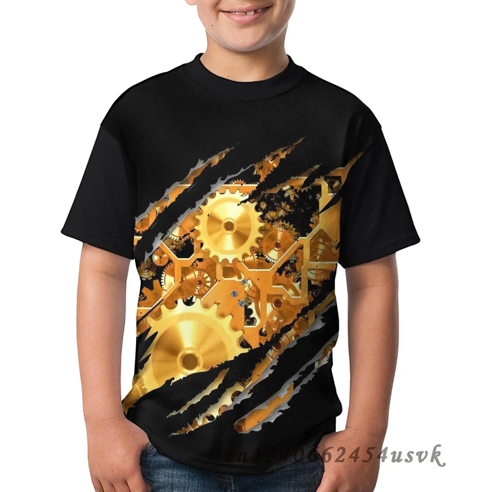 Винтажная футболка в стиле стимпанк с латунными заводными колышками и колесами