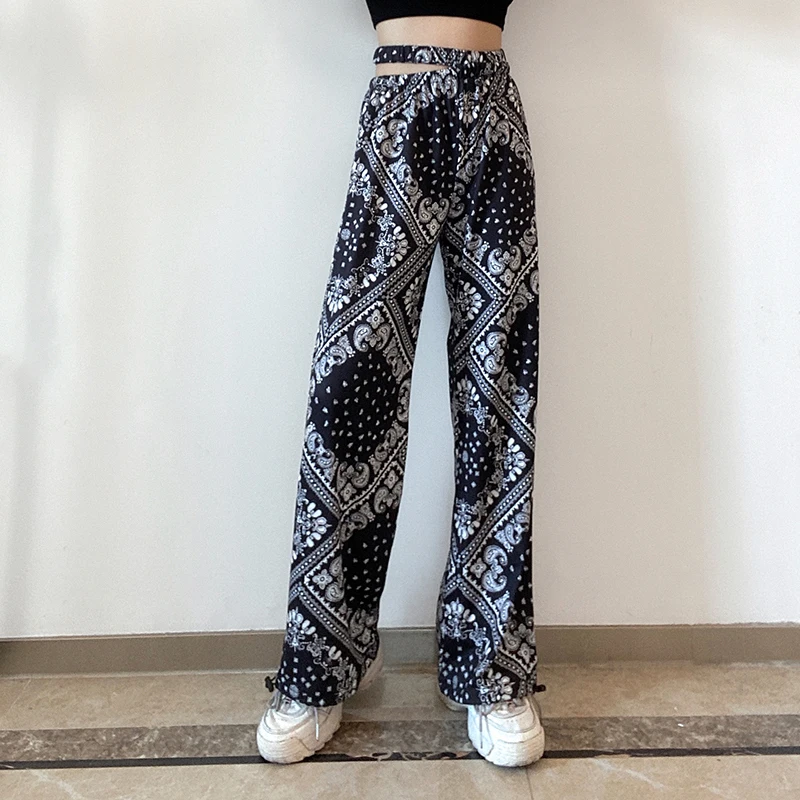 

Женские спортивные штаны с высокой талией Weekeep, винтажные прямые длинные брюки с принтом, летние свободные повседневные уличные брюки