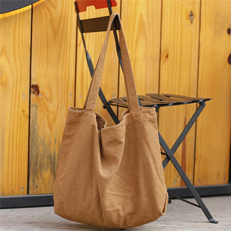 

Women Shoulder Bag Large Capacity Simple Vintage Canvas Messenger Bags Female Solid Soft Cloth Handbag Big Totes