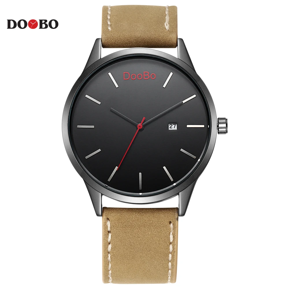D004 brown black Мужские часы Топ бренд класса люкс DOOBO мужские часы кожаный ремешок модные кварцевые часы повседневные спортивные наручные часы Дата часы Relojes - Цвет: D004 brown black