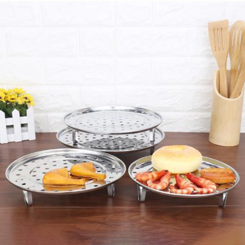 

Set Steaming Shelf Stainless Steel Three leg Dumpling Cookware Rack Silver